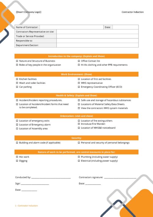 Form - Contractor Induction