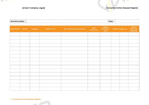 Form - Corrective Action Request Register