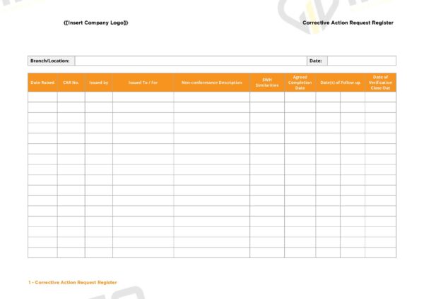 Form - Corrective Action Request Register