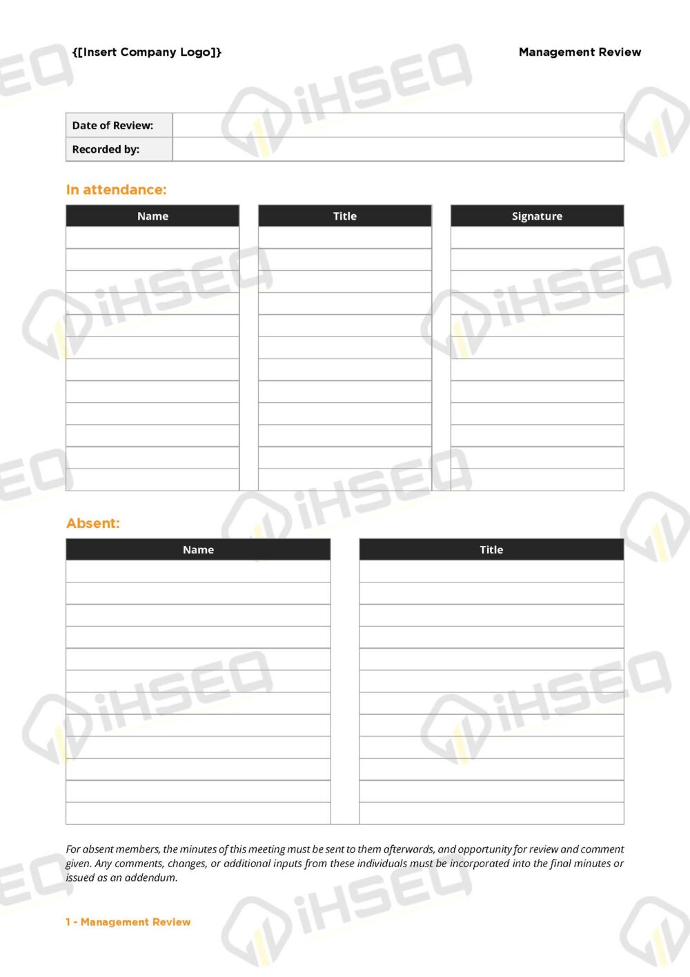 Form - Management Review | IHSEQ