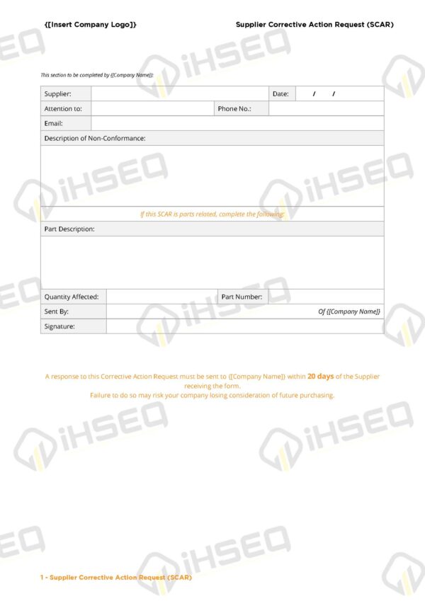 Form - Supplier Corrective Action Request (SCAR)