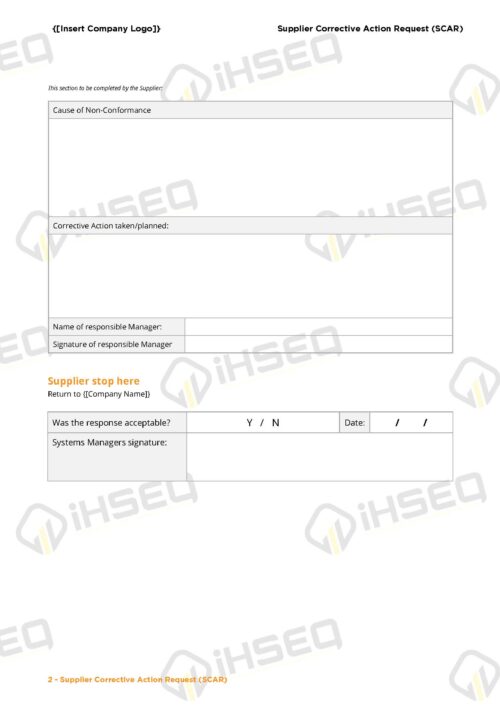 Form - Supplier Corrective Action Request (SCAR)