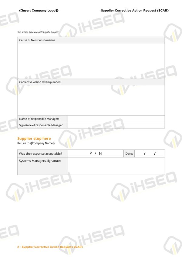 Form - Supplier Corrective Action Request (SCAR)