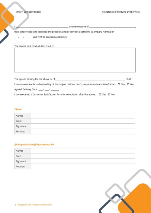 Form - Acceptance of Products and Services