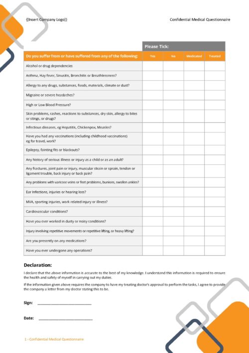 Form - Confidential Medical Questionnaire