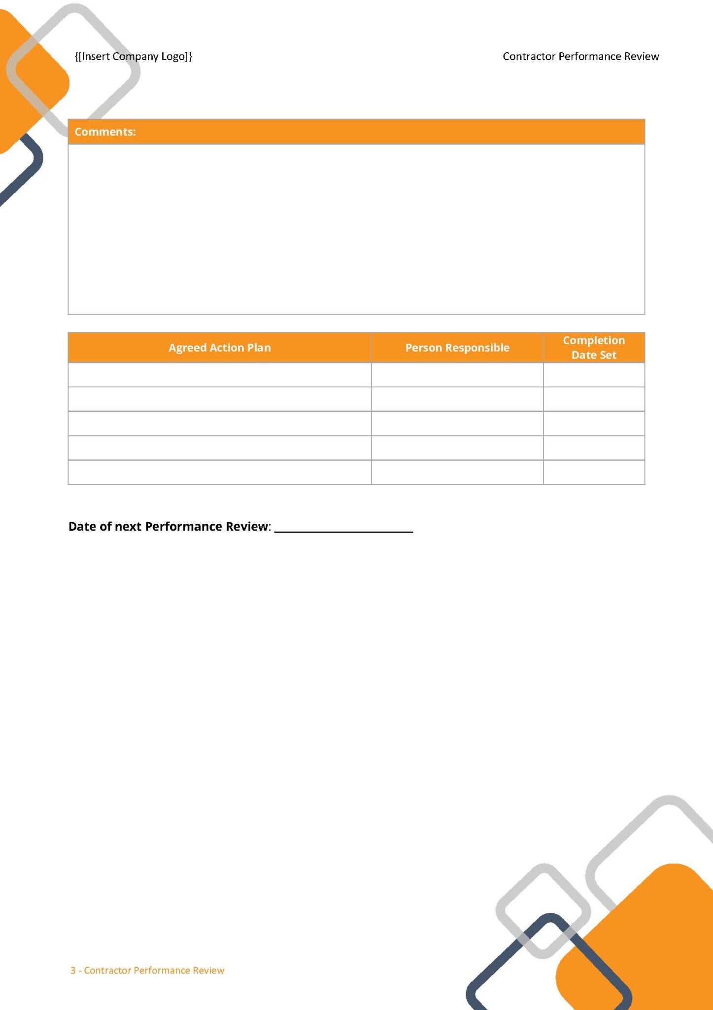 Form contractor performance review ihseq