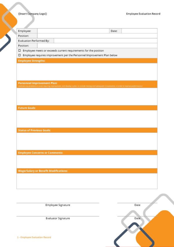 Form - Employee Evaluation Record