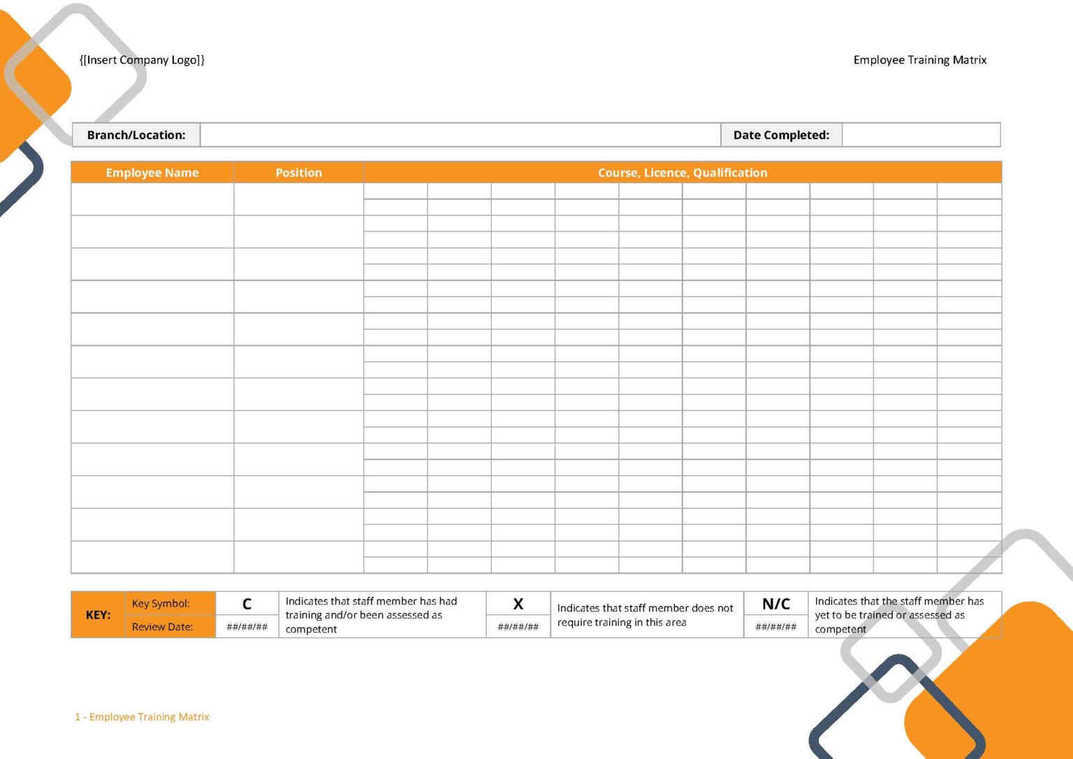 Training Record Matrix Form - Employee Training Matrix | IHSEQ