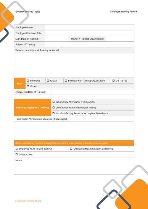 Form - Employee Training Record