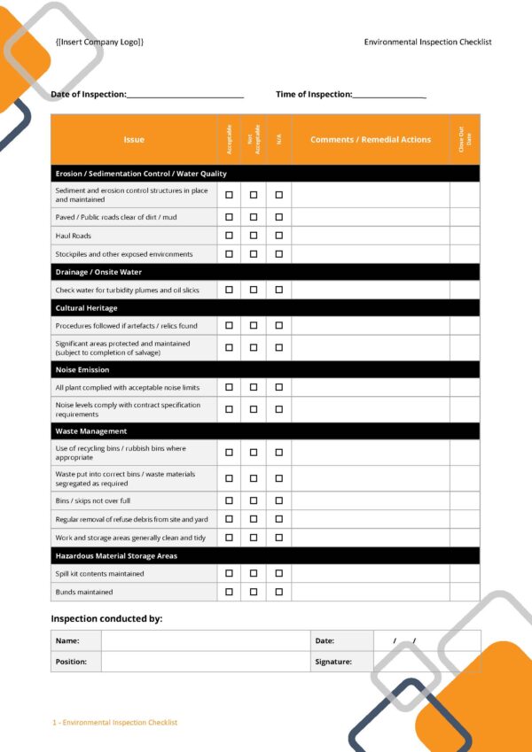Form - Environmental Inspection Checklist