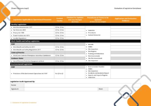 Form - Evaluation of Legislative Compliance