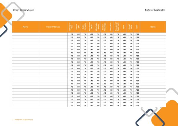 Form - Preferred Suppliers List